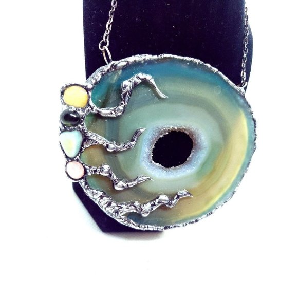 Huge Crystal agate geode Necklace statement piece glam - Picture 10 of 12